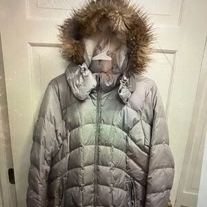 Eddie Bauer Women's Lodge Down Parka Coat 650 FP Faux Fur Hood Size Large